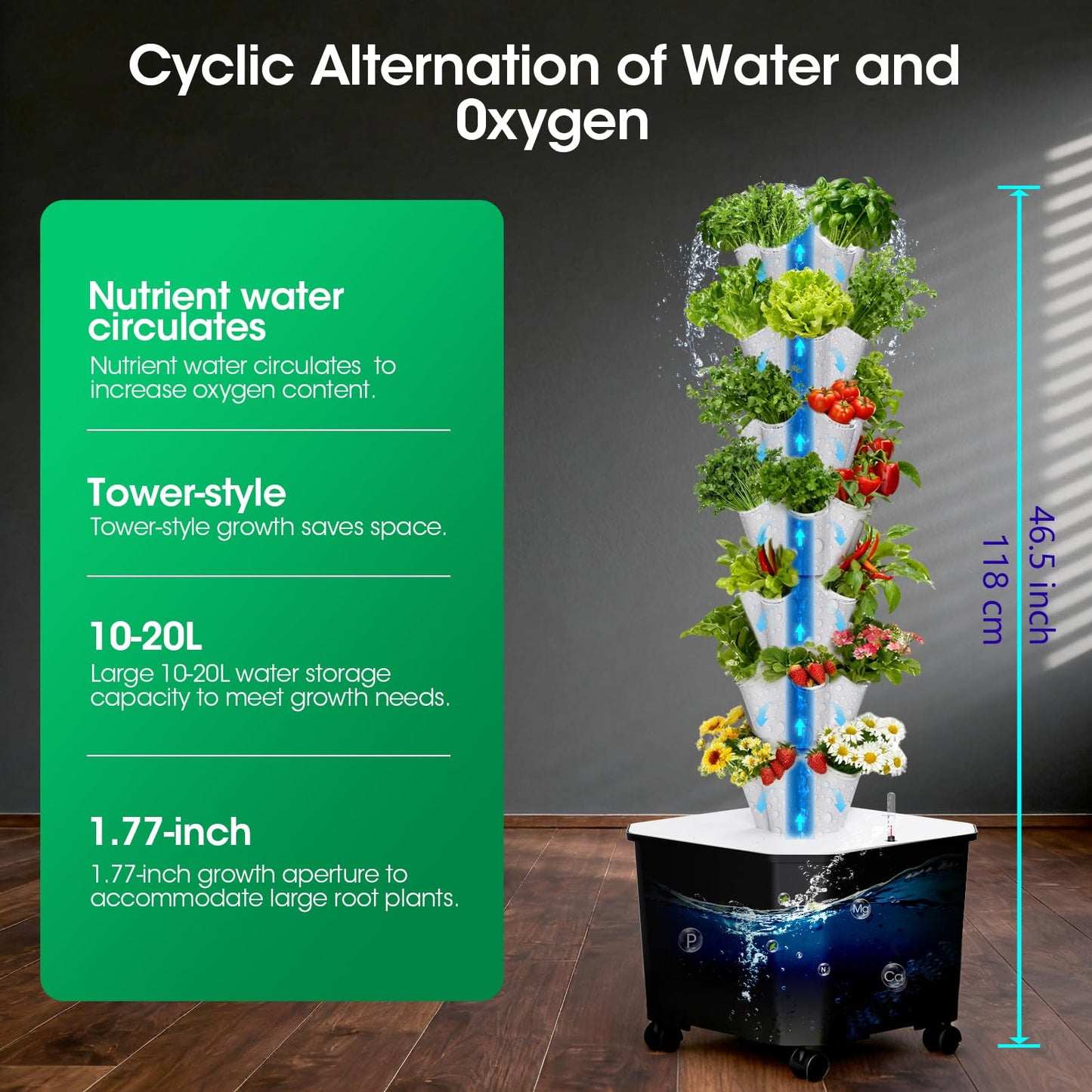 Vertical Hydroponic Tower Garden，35 Pods 7-Layer Indoor Outdoor Growing System with Smart Timer,3 Seed Starter Tray.Water Pump-BPA-Free Modular ，for Hydroponic Gardening Lovers Planting Vegetables