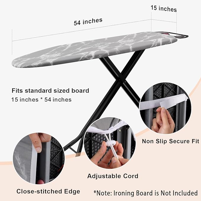 Seiritex Ironing Board Cover and Pad 54 x 15 inches, Thick Padding