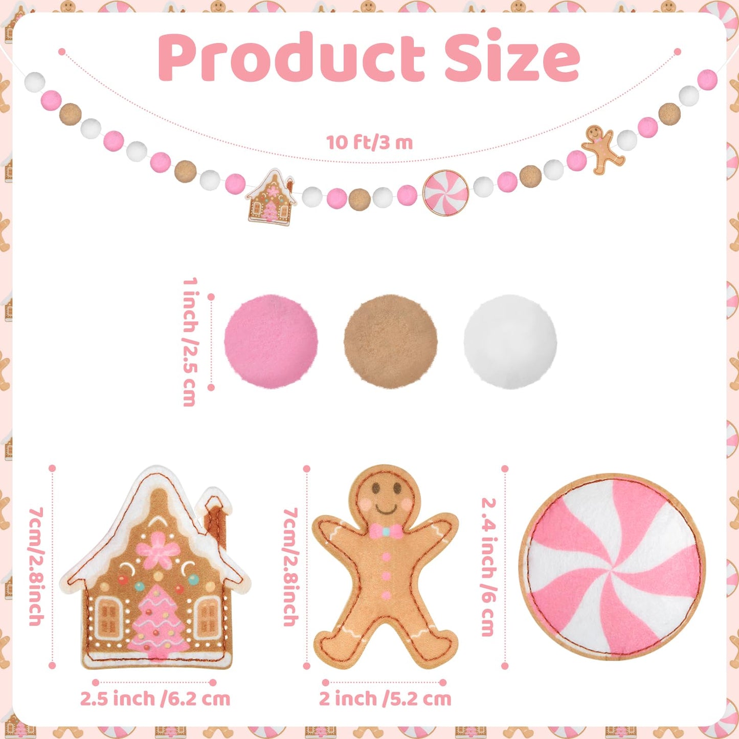 HunnmingRe 4th of July Garland 10 ft Ice Cream Pink White Brown Banner Wooden Patriotic Hanging Decoration for Independence Day Summer Home Mantel Wall Party Supplies(Gingerbread Style)