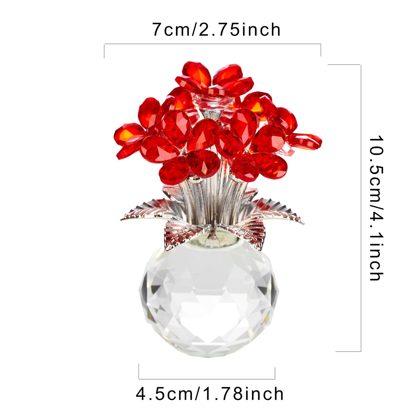 XLSJGYP Crystal Red Flower Decoration Glass Flowers Mother's Day Birthday Gifts for Women Girl Wife Girlfriend Daughter Ornament Bouquet Collectible for Valentine's Day Wedding (Red Flower 02)