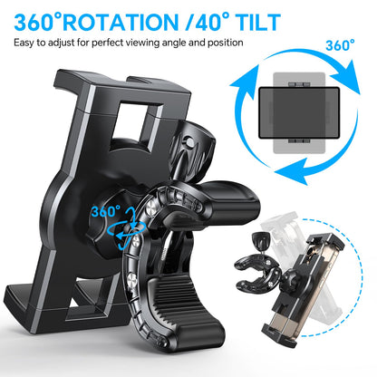 Coolpow Spin Bike Tablet Holder Mount【360° Adjustable】 Clamp Handlebar Bike ipad Holder Fit Treadmill, Stationary Bicycle,Microphone Stand Fit for iPad Pro, iPad, Galaxy Tabs, iPhone (4.7-12.9")