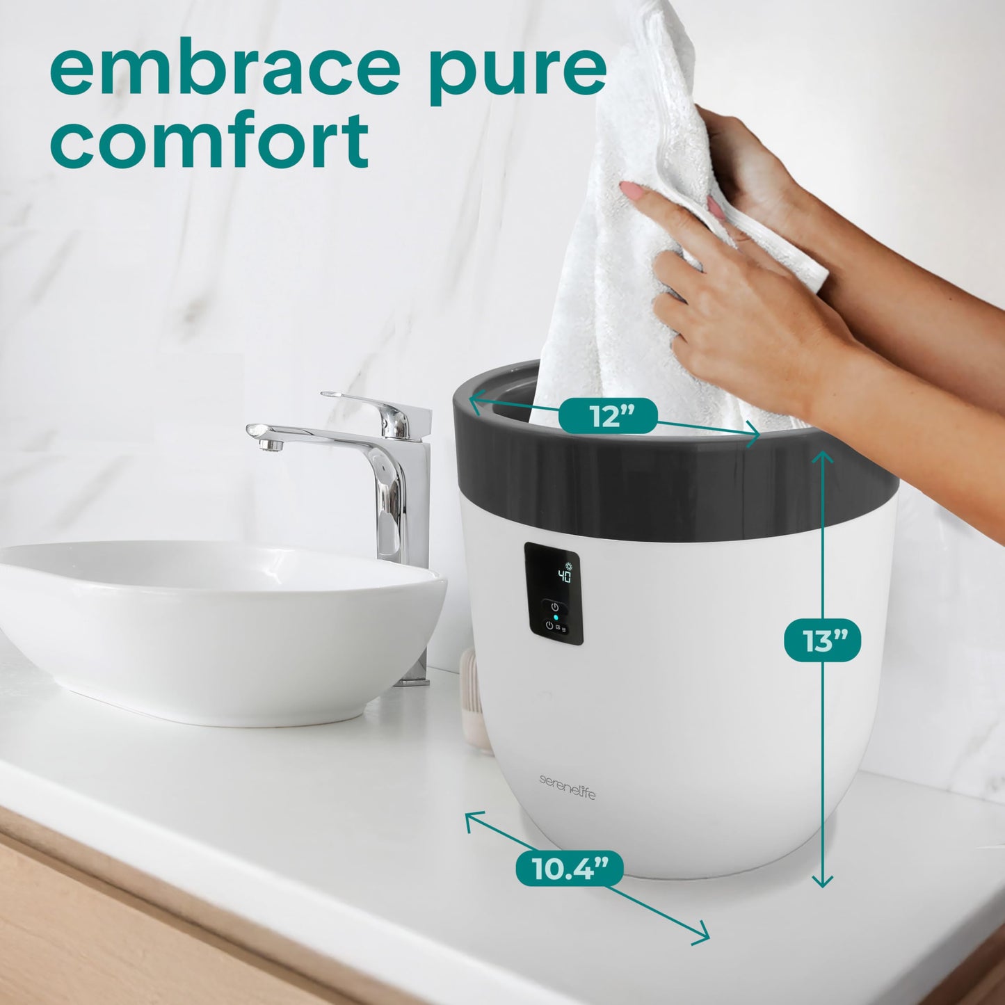 SereneLife Counter Towel Warmer Bucket - with Customized Fragrance for Spa and Bathroom, Luxury Heater, Auto Shut Off, Fits 1 Large Blanket, Bathrobe, PJs (Natural)