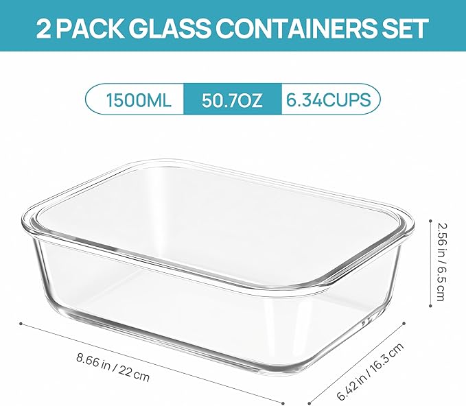 Vtopmart 2Pack 1500ml/50.7oz Large Glass Storage Containers