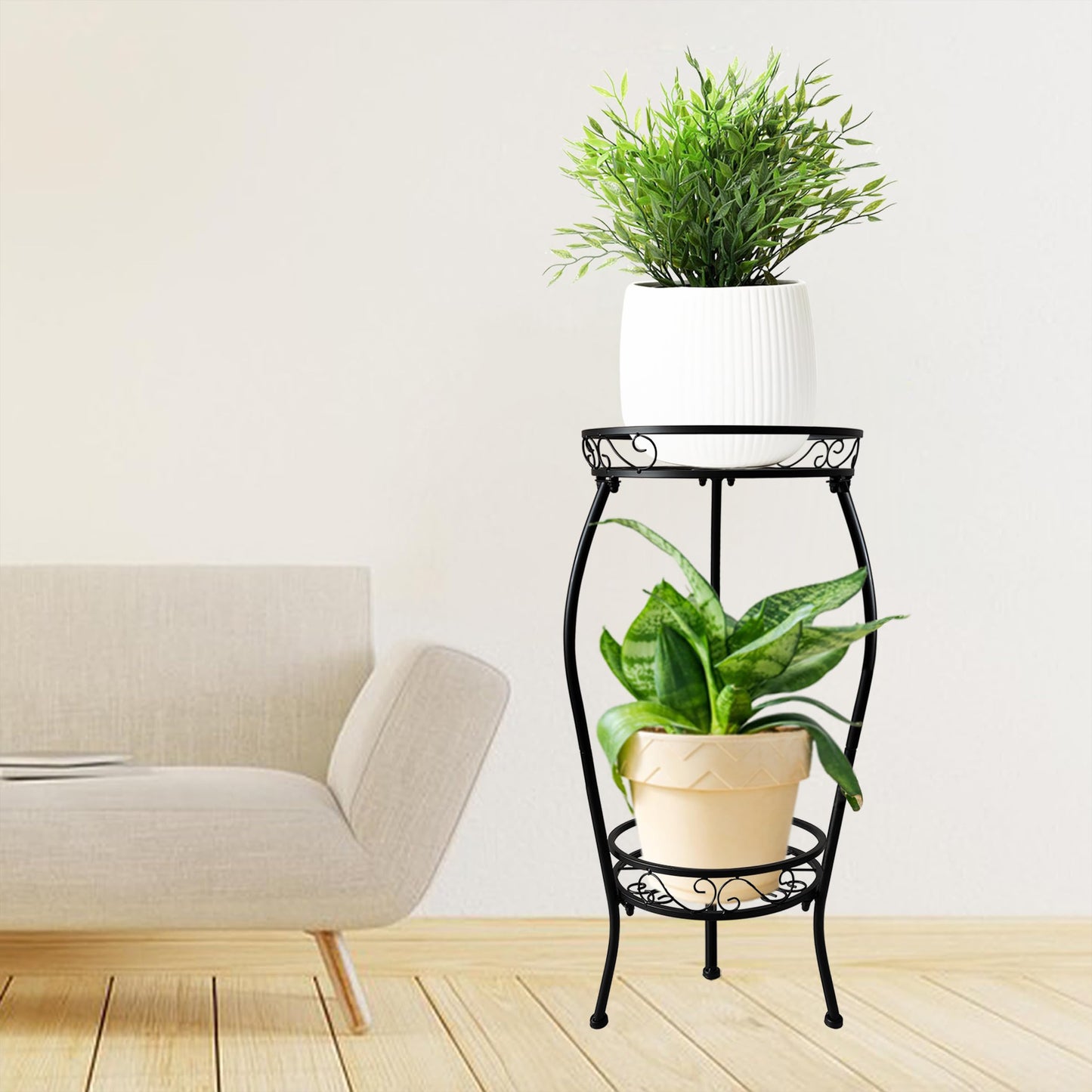 NOAMOO Metal Plant Stand 2 Tier Indoor Outdoor, Tall Flower Pot Shelf Rustproof Stable Heavy Duty Corner Stand, 28 inch Multiple Plant Display Rack for Living Room Patio Balcony Garden