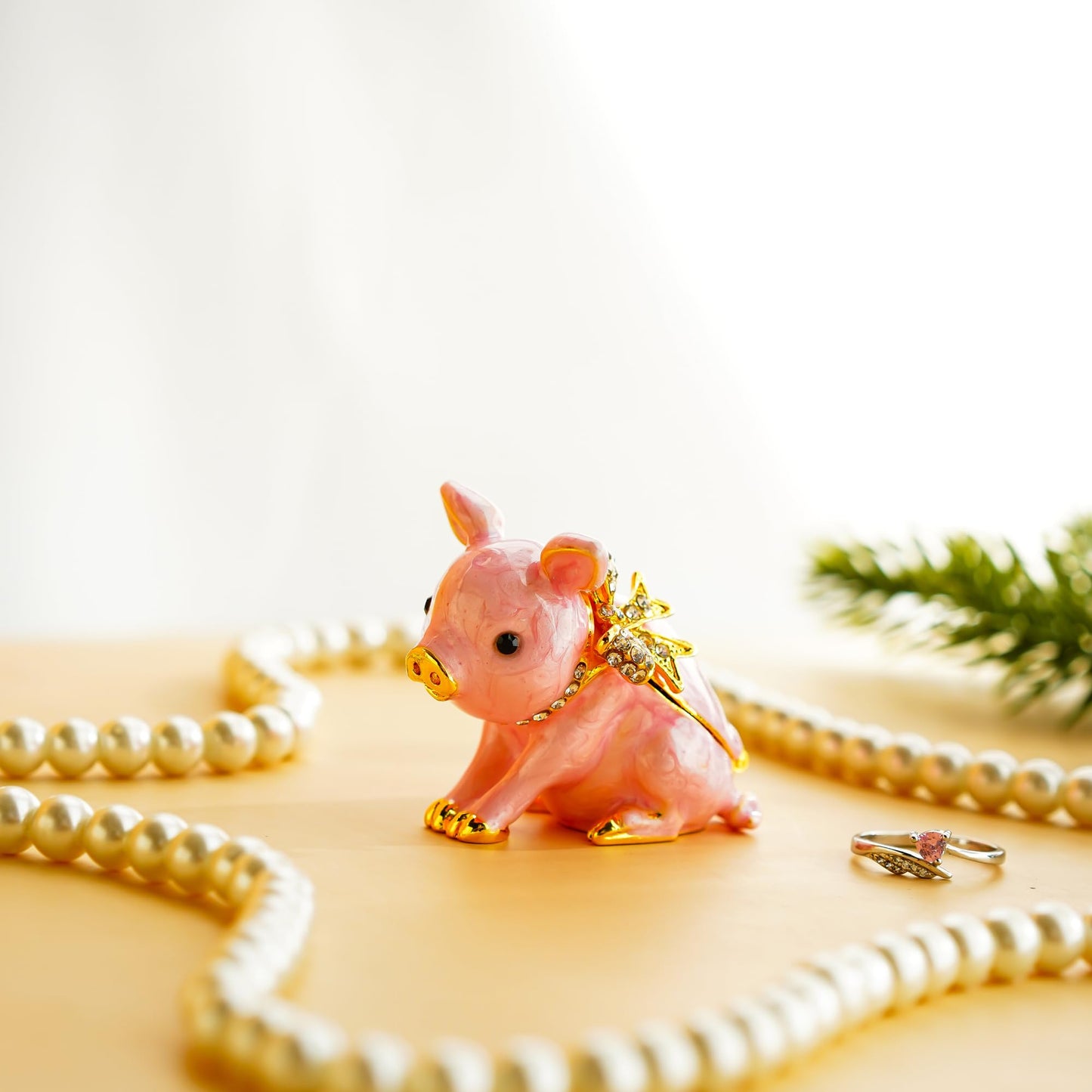 YU FENG 2.3inch Cute Piggy Jewelry Trinket Box Hinged Collectible Crystal Jeweled Pig Decor Animal Figurines Christmas Gift