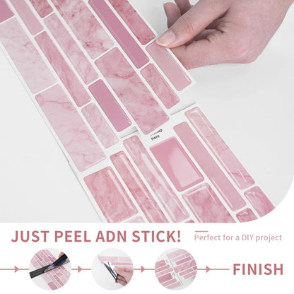 Alwayspon 9.69x4.72inchx10Pcs Marble Subway 3D Self Adhesive Wall Tile Sticker, Peel and Stick Adhesive Waterproof Backsplash Stick on Tile Decal for Kitchen Bathroom Wall, Pink