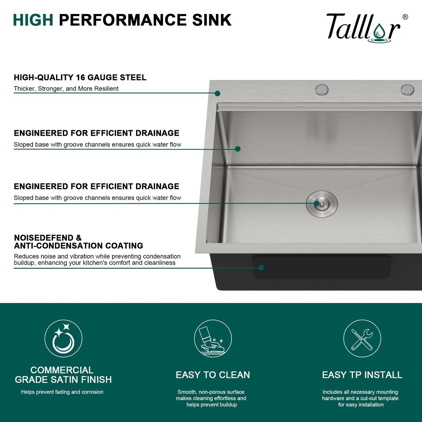 Talllor 25 Inch Drop In Laundry Sink with Faucet - 12" Deep Workstation 16 Gauge T-304 Stainless Steel Single Bowl Utility Sink with All-In One Accessories for Laundry Room, Outdoor, Garage #TLT-0063