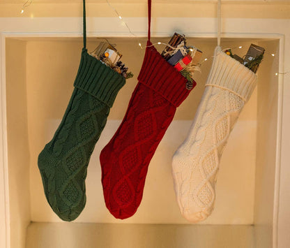 Fesciory Christmas Stockings, 6 Pack 18" Large Knit Stocking & Decor for Family Holiday Xmas Party Gift, Burgundy&Ivory&Green