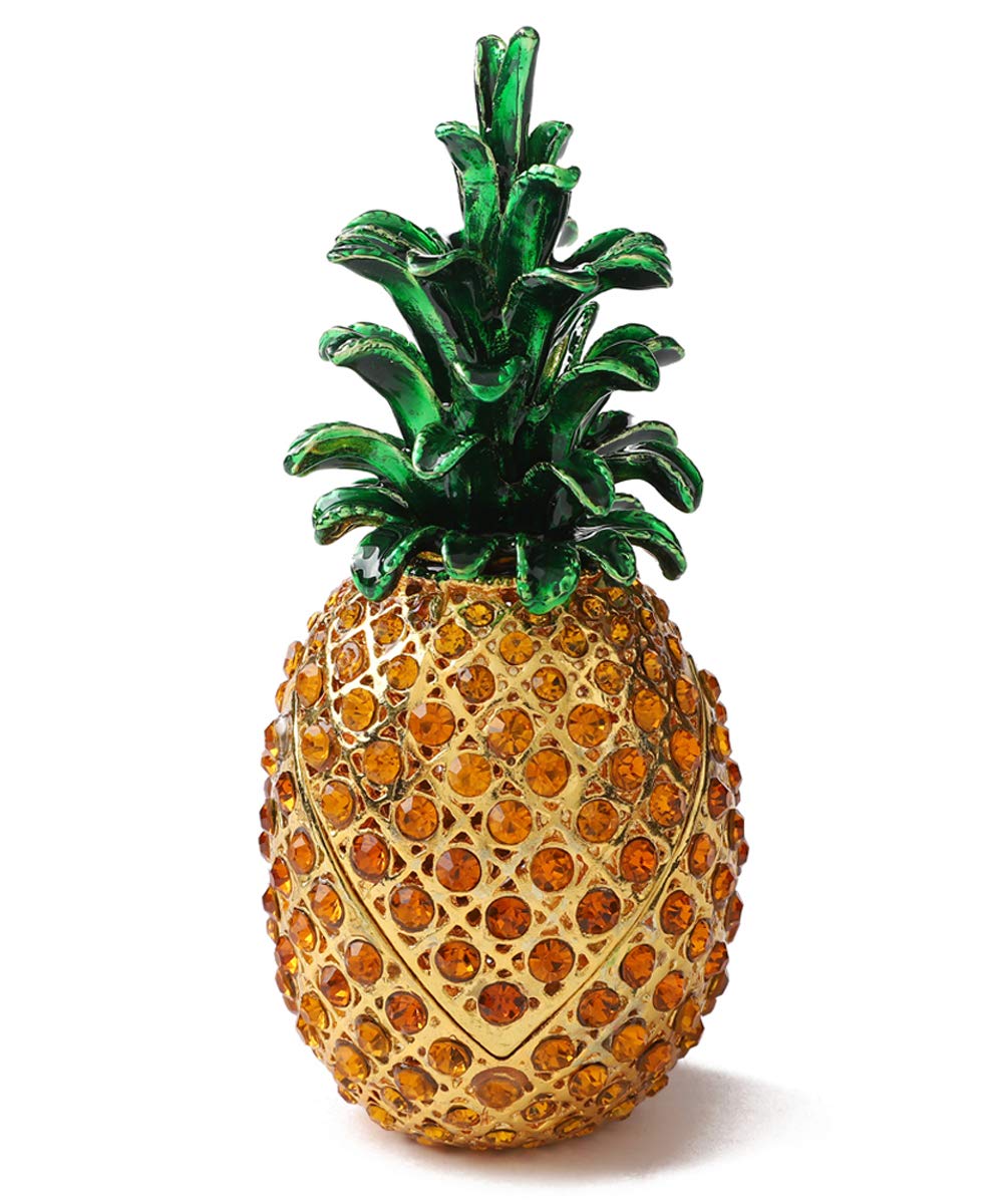 Furuida Pineapple Jewelry Trinket Boxes Hinged Hand-painted with Crystal Fruit Collectible Ornaments Gift Room Decor for Women Girls