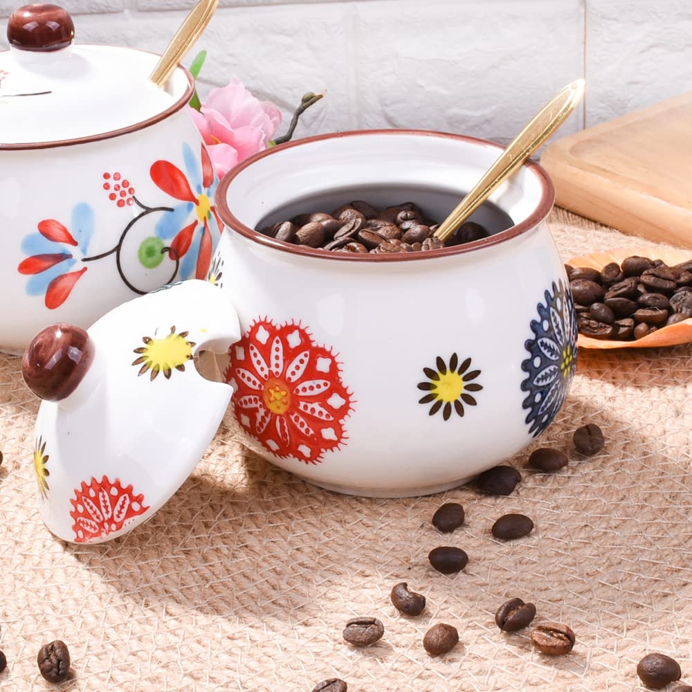 Whitenesser Ceramic Sugar Bowls with Spoons, Salt Jar Seasoning Container with Lid for Home and Kitchen (XYH)