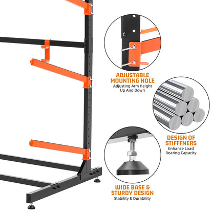 UOKRR 4 Kayak Storage Rack, Freestanding Kayak Racks for Garage, Heavy Duty Adjustable Kayak Stand Indoor Outdoor Storage Rack for Kayaks, Canoes, Surfboard & Paddleboard (4 Levels with paddle hook)