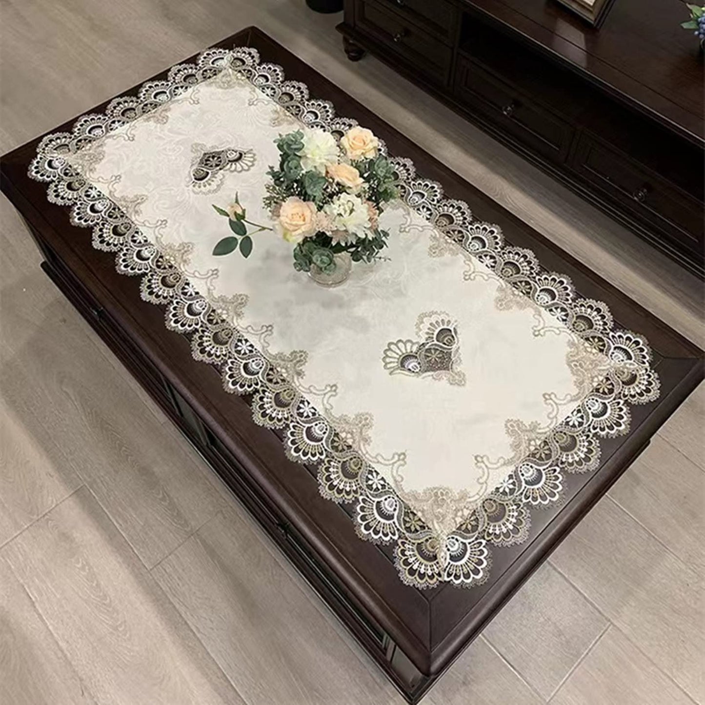 ZMNSZBD Beige Embroidered Coffee Table Cover Rectangular Dust Cover (31.5X55)
