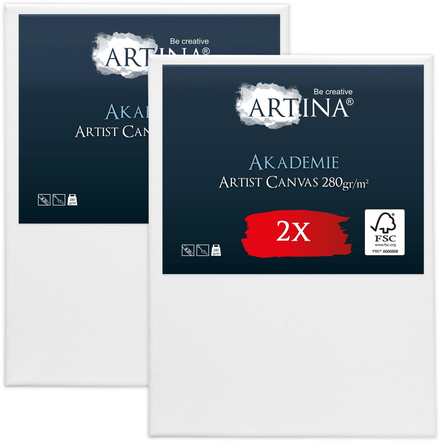 Artina FSC® Canvas for Painting 60x80 cm - 2pcs Blank Canvases for Art for Acrylic, Watercolour & Oil Painting - 100% Cotton Canvas Stretcher Frame 280 g/m² - Akademie