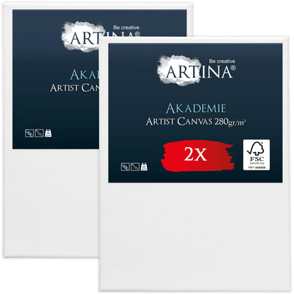Artina FSC® Canvas for Painting 60x80 cm - 2pcs Blank Canvases for Art for Acrylic, Watercolour & Oil Painting - 100% Cotton Canvas Stretcher Frame 280 g/m² - Akademie