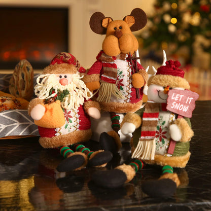 Sumind 3 Pcs Christmas Sitting Doll Santa Claus Snowman Reindeer Sitter Christmas Ornament with Long Legs Xmas Figurines Plush for Table Fireplace Home Decoration