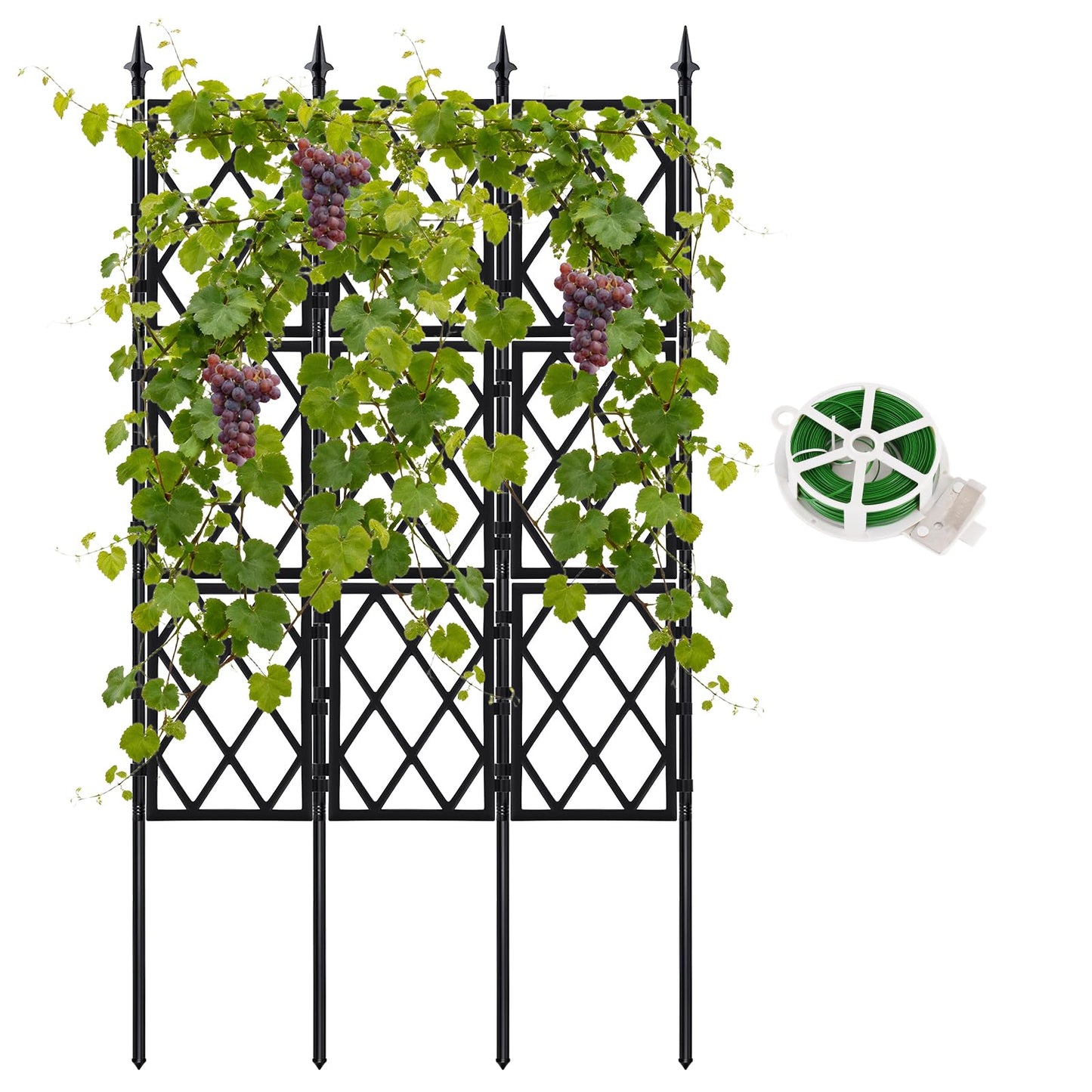 5.25FT Garden Trellis Support Fence,Metal Wall Lattice Climbing Frame for Climbing Plants Outdoor, Black Iron Pipe Fence for Potted Plants Indoor for Ivy Vines Vegetable Flower, Patio, Lawn, Yard