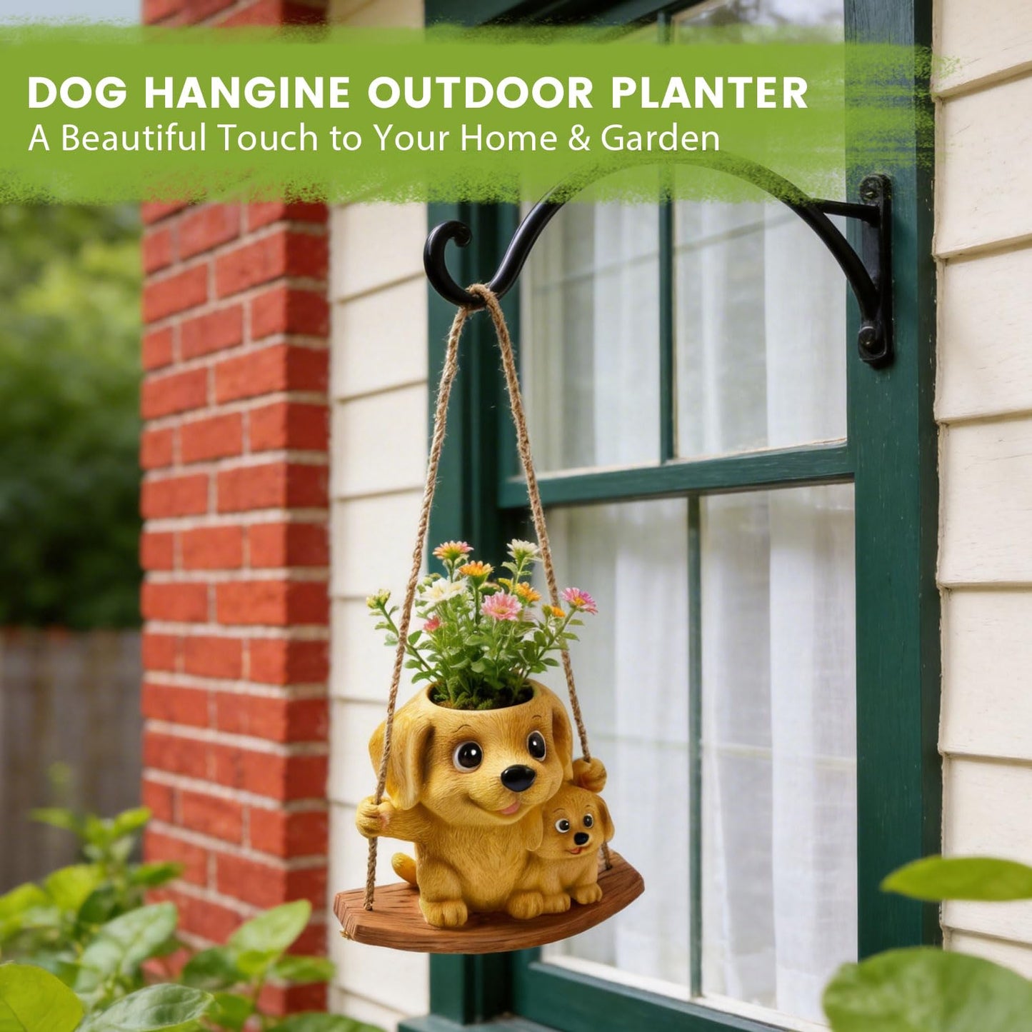 Pinkoriart Swing Dog Hanging Planters for Indoor Plants, Cute Small Succulent Pots with Drainage Hole, Unique Resin Plant Hangers Outdoor, Hanging Plant Holder for String of Pearls