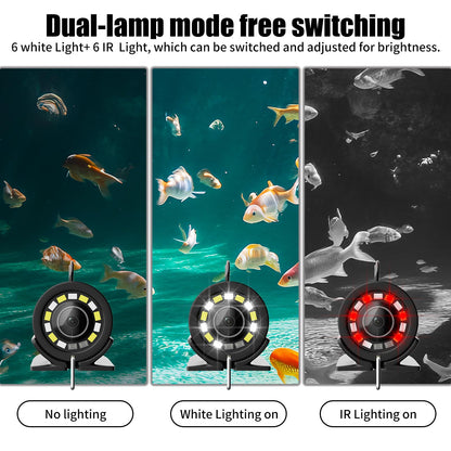 EIXAUP Underwater Fishing Camera, 7 inch HD IPS Monitor 1200TVL IP68 Wateproof Camera with 6 Pcs LED Lights + 6 Pcs IR Infrared Lights, 165°Wide Angle for Ice, Boat and Lake Fishing(100 FT/30 M)