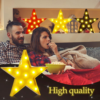 VIHOSE 3 Pcs Marquee Star Lights LED Star Signs Light up Movie Theater Decor Battery Operated Night Light for Gifts Birthday Party Home Movie Decor(Red,Black,Warm)