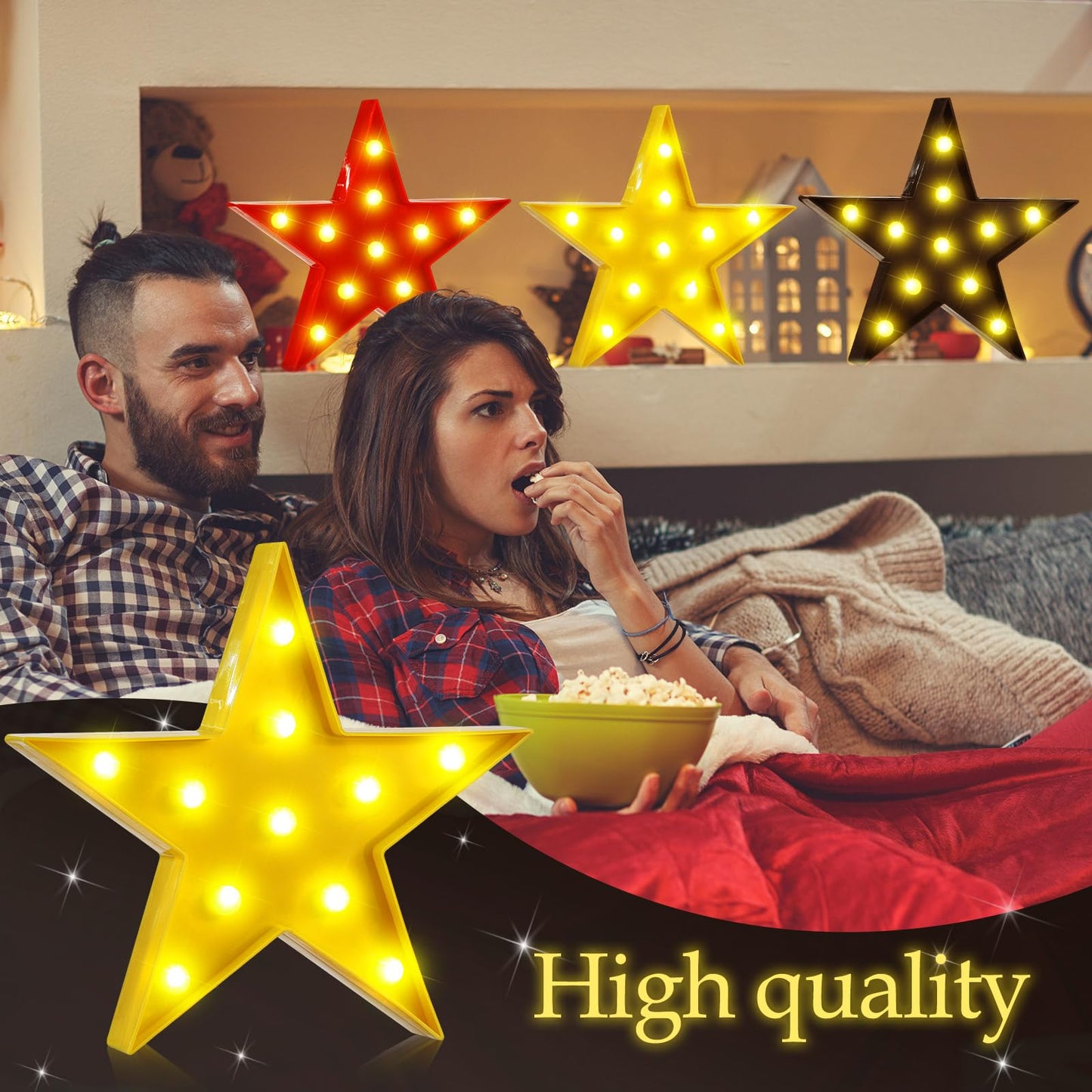 VIHOSE 3 Pcs Marquee Star Lights LED Star Signs Light up Movie Theater Decor Battery Operated Night Light for Gifts Birthday Party Home Movie Decor(Red,Black,Warm)