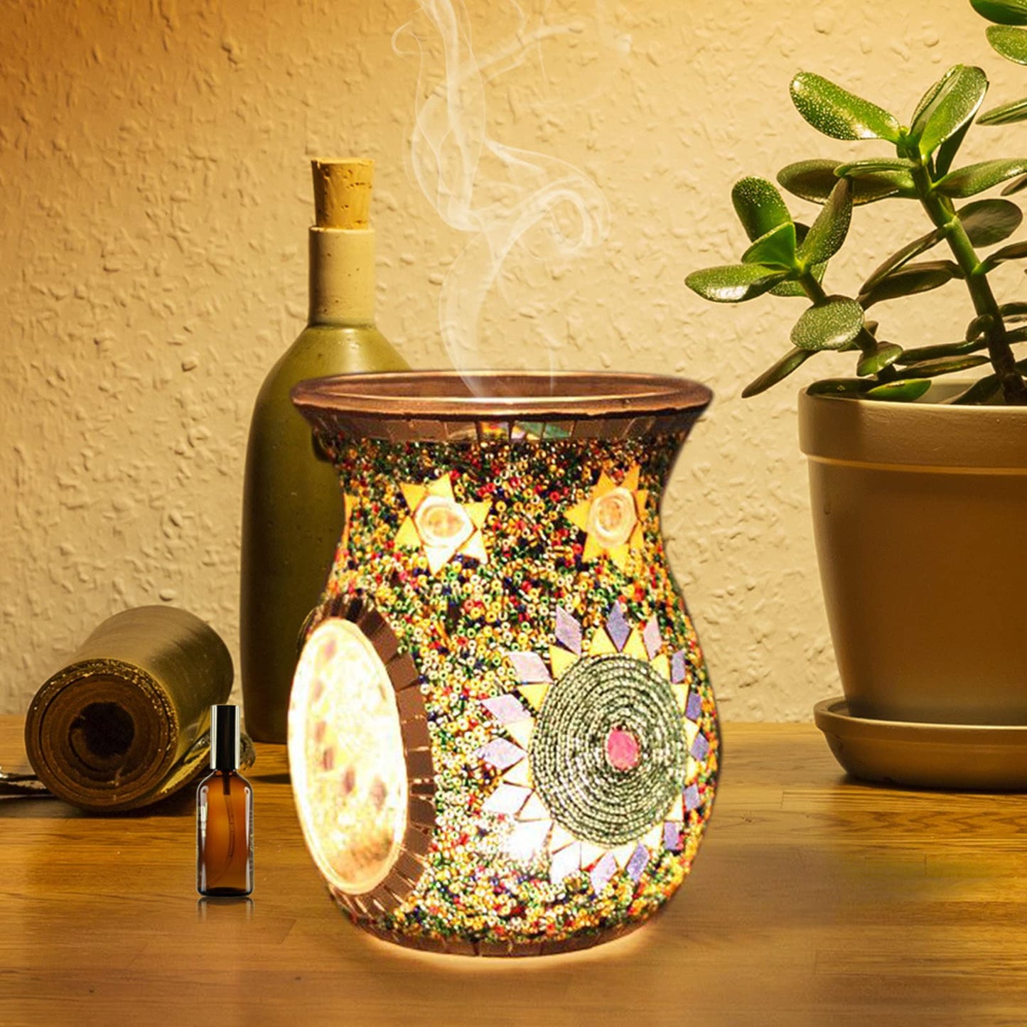 Lyellfe 2 Pack Essential Oil Burner, Fragrance Oil Warmer, Decorative Tealight Candle Holder, Incense Aromatherapy Oil Diffuser, Scented Wax Warmer for Gift Home Table Decor, Mosaic Glass