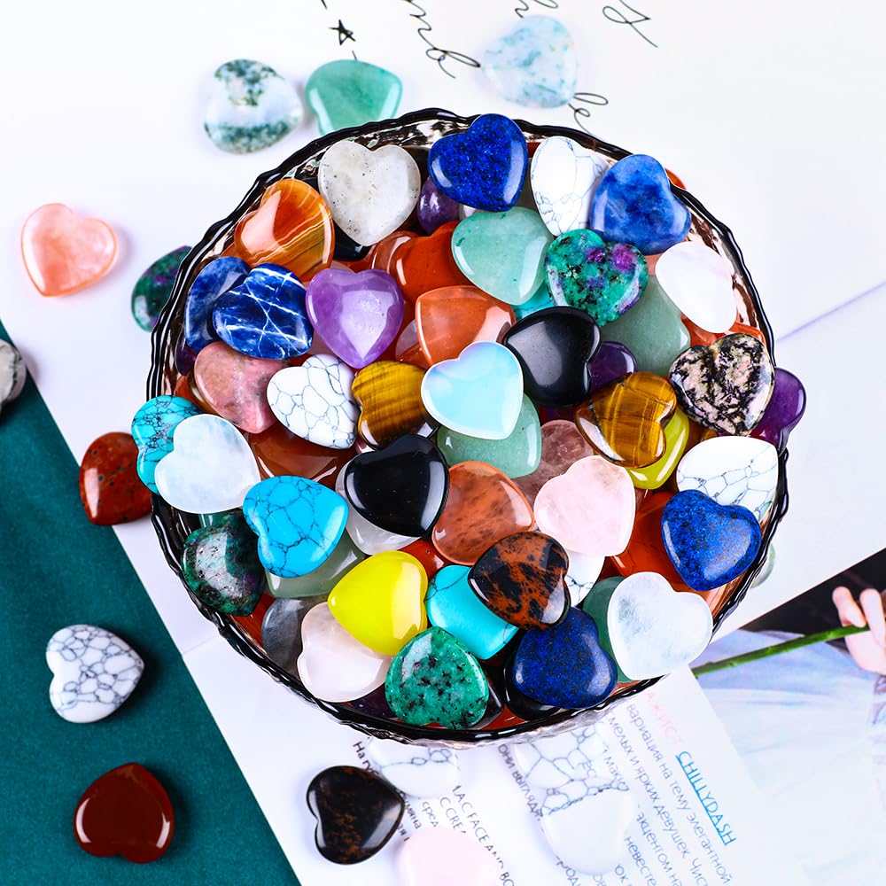 20pcs Natural Crystal Heart Love Shaped Healing Stones Polished Rocks Cute Mini Palm Chakra Gemstones Reiki Energy Balancing Stone for Meditation Birthday Gift 0.8 inch(20 mm)