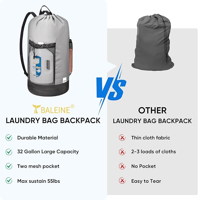 BALEINE 120L Laundry Bag Backpack, 900D Oxford Fabric Large Travel Laundry Bags