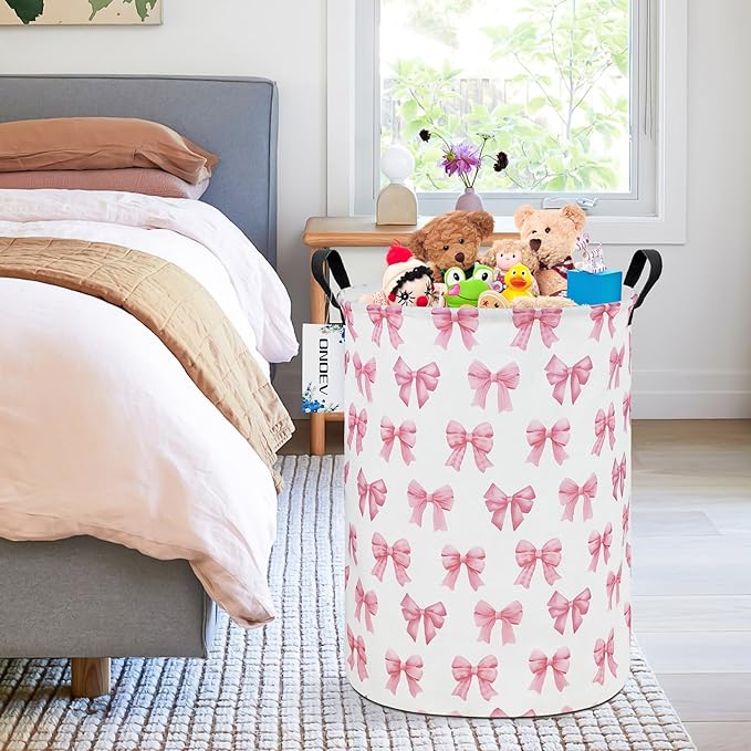 Round Foldable Girls' Storage Basket Kids Laundry Hamper Pink Gift Basket