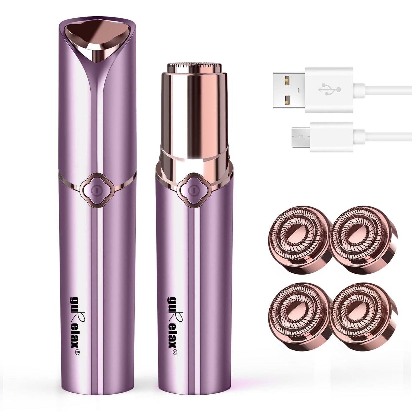 Facial Hair Removal for Women, Electric Painless Rechargeable Facial Hair Remover for Face, Lip, Chin with 2 x Replacement Heads