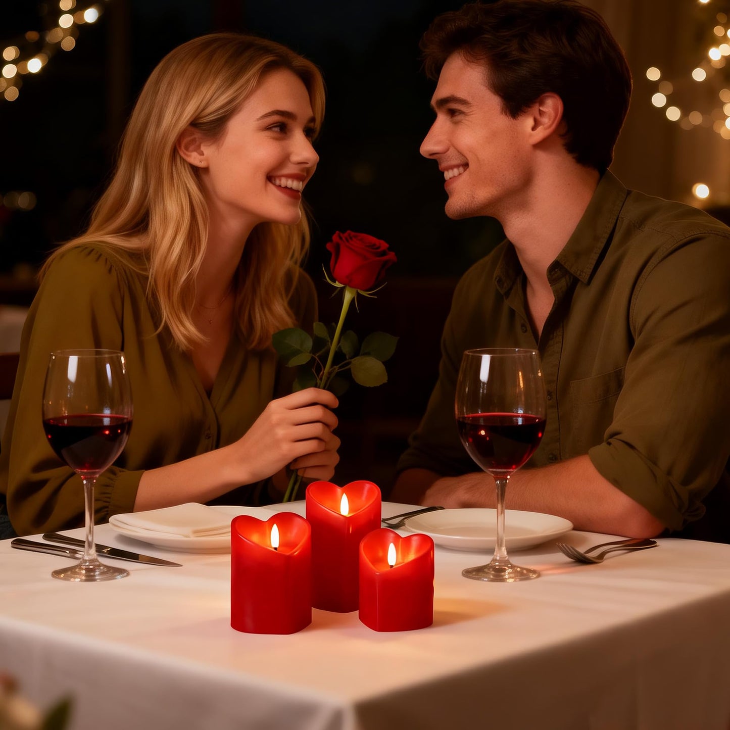 AFINETH Valentines Day Flameless Candles with Remote, Heart Shaped Candles Battery Operated 3 Pack Red LED Pillar Candles for Wedding Proposal Anniversary Romantic Night