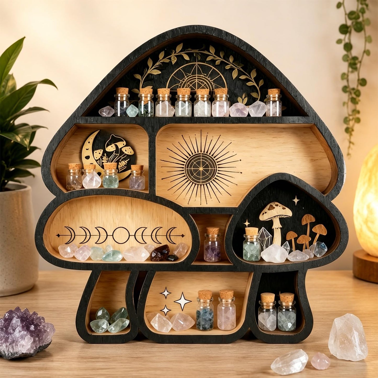 Zetosva Mushroom Crystal Shelf Display, Decor Wall Shelves, Crystal Holder, Mushroom Decorations and Trinket Shelf, Knick Knack Shelf, Unique Aesthetic Home Decor for Bedroom and Living Room