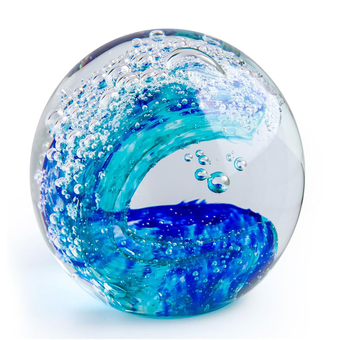 XLSJGYP Crystal Ball Blown sea Glass Art Ornament Collectible Blue Waves Paperweight Figurines Spere Statues for Home Office Decor a Gift for Ocean Lovers Perfect for Men Women (Blue-Crystal Ball)