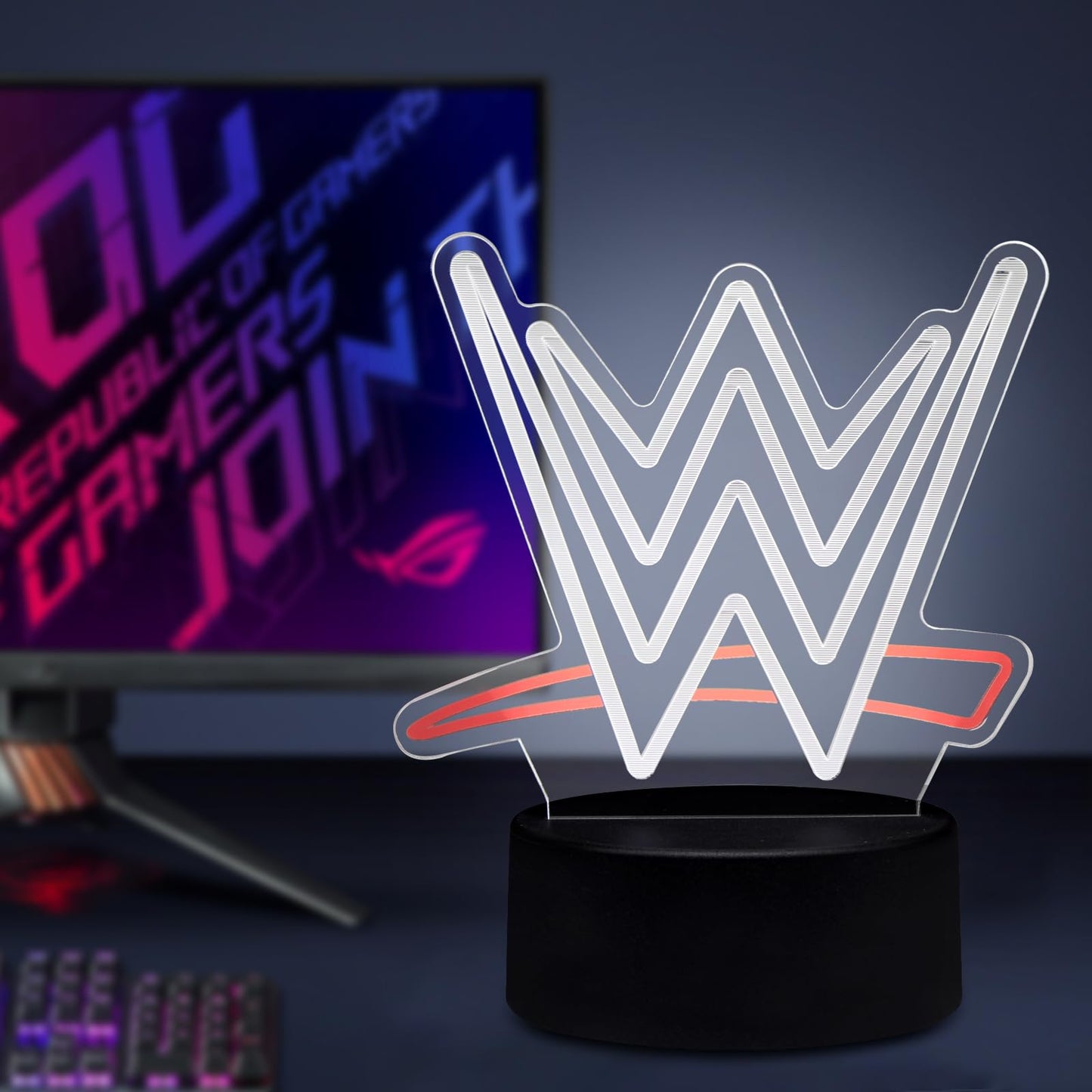 3D Wrestling LED Night Light with Corded Control, White Illusion Lamp for Boxing Gym, Sports Bar, Game Room | Unique Birthday Christmas Gifts for Teens, Boys, Girls, Fight Fans