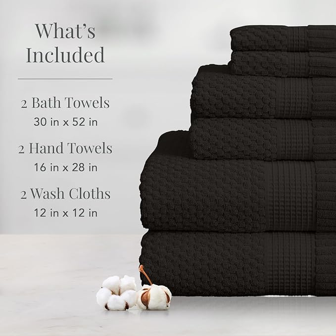 NY Loft 100% Cotton Towel Set 6 Piece | Super Soft & Absorbent Quick-Dry 2 Bath