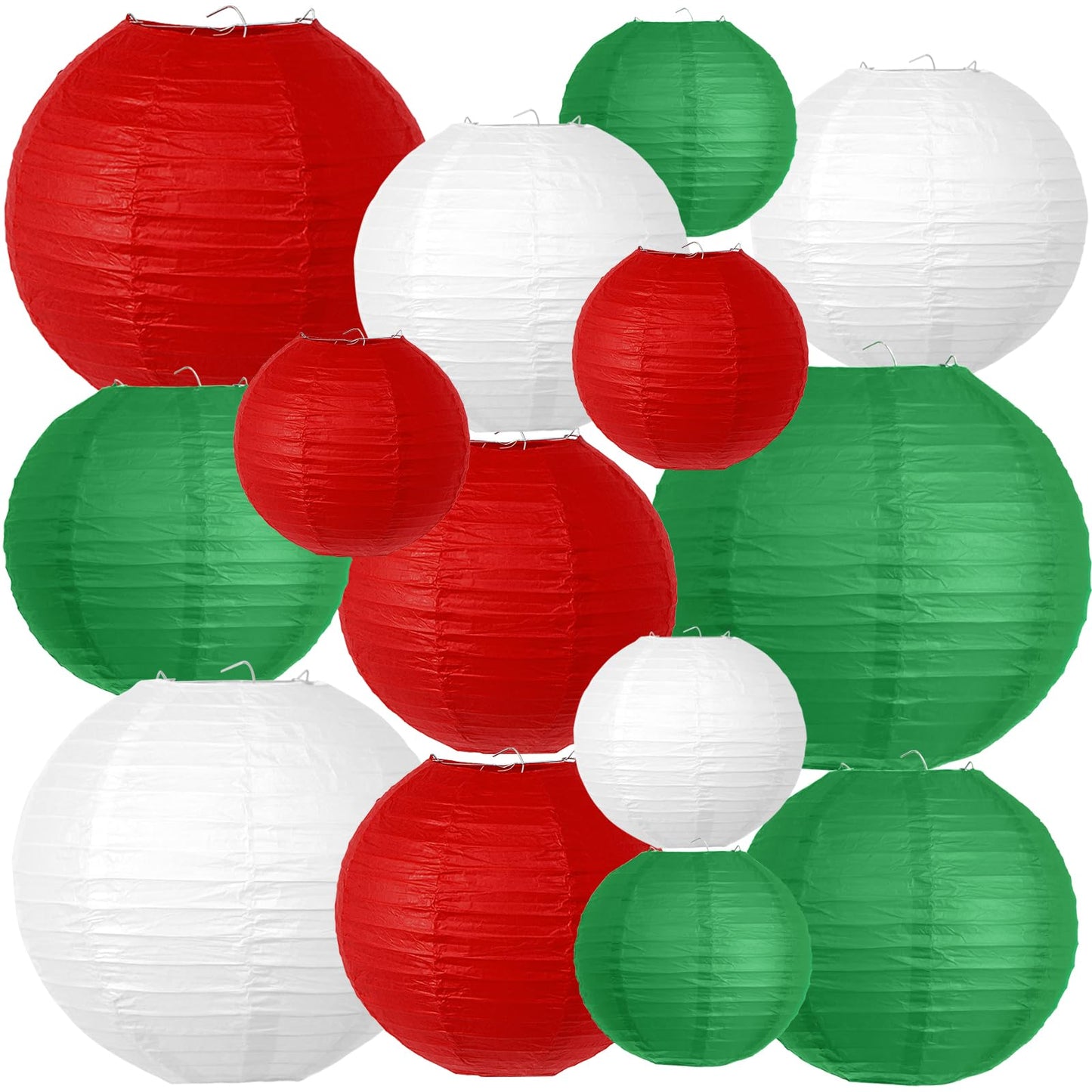 YIOTJUNL 14 PCS Red Green White Paper Lanterns, 6 8 10 Inch Hanging Ornaments for Cinco de Mayo Decorations, Mexican Fiesta Party Supplies, Italian Pizza Theme, Strawberry Birthday Decor