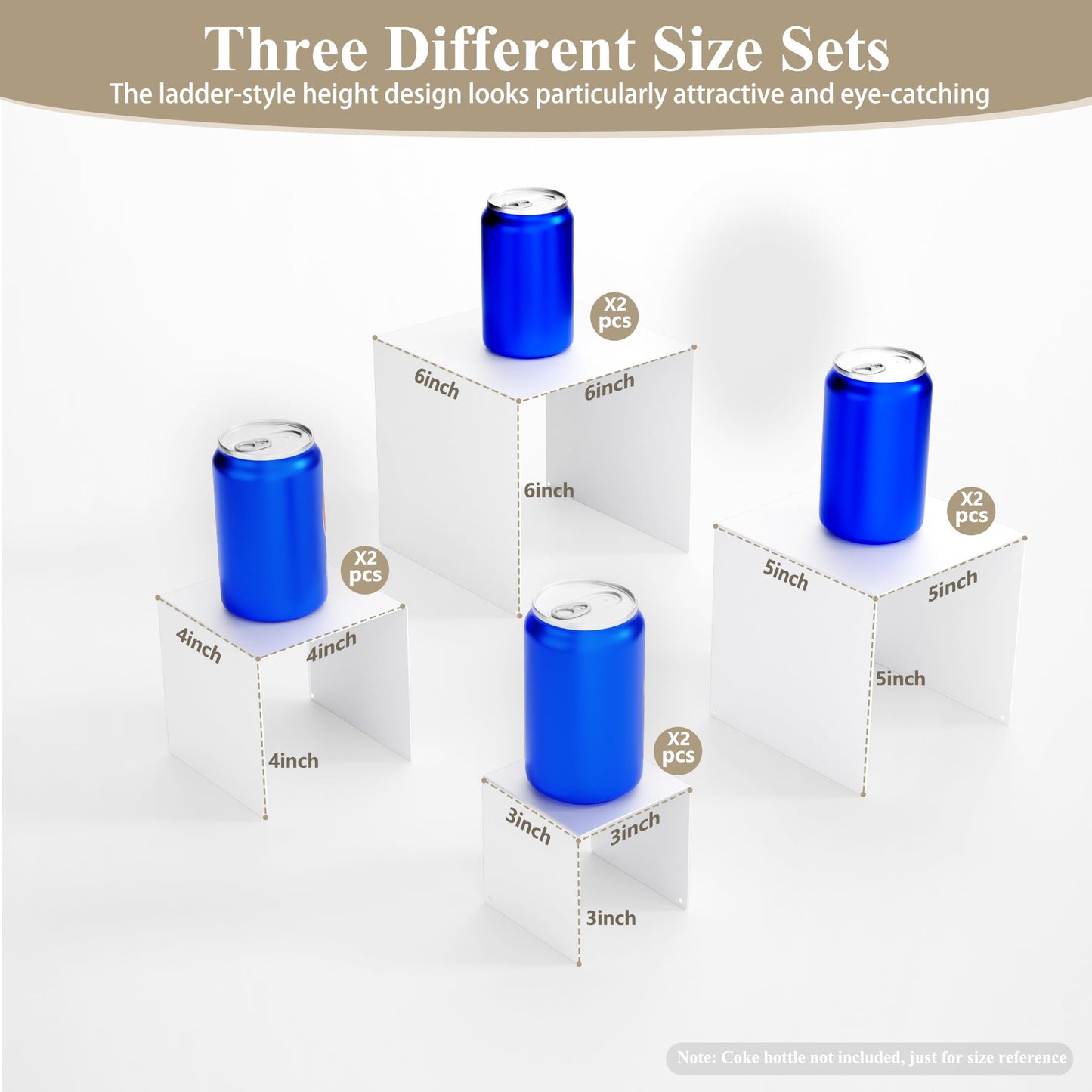 NEETBU Matte Metal Display Stand, 8 Pcs 2 Set Display Risers for Display, Metal Rectangular Display Shelf Holders for Showcase, Dessert, Perfume, Vendor Events, Cupcake Stands, Toys Display Shelves ( White, 3''x4''x5"x6" )