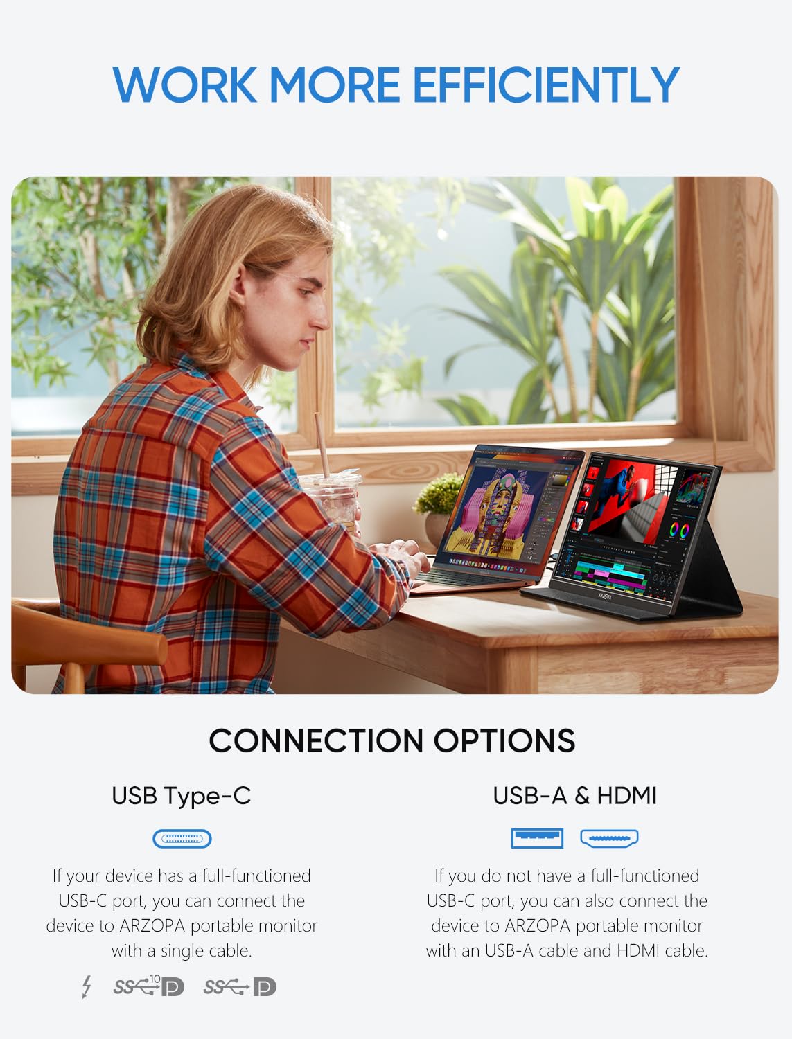 ARZOPA 17.3" Portable Monitor, 1080P FHD 103% sRGB IPS Gaming Monitor Laptop Monitor with Built-in Kickstand HDMI USB C External Screen for PC Mac Phone Xbox PS5 - A1M