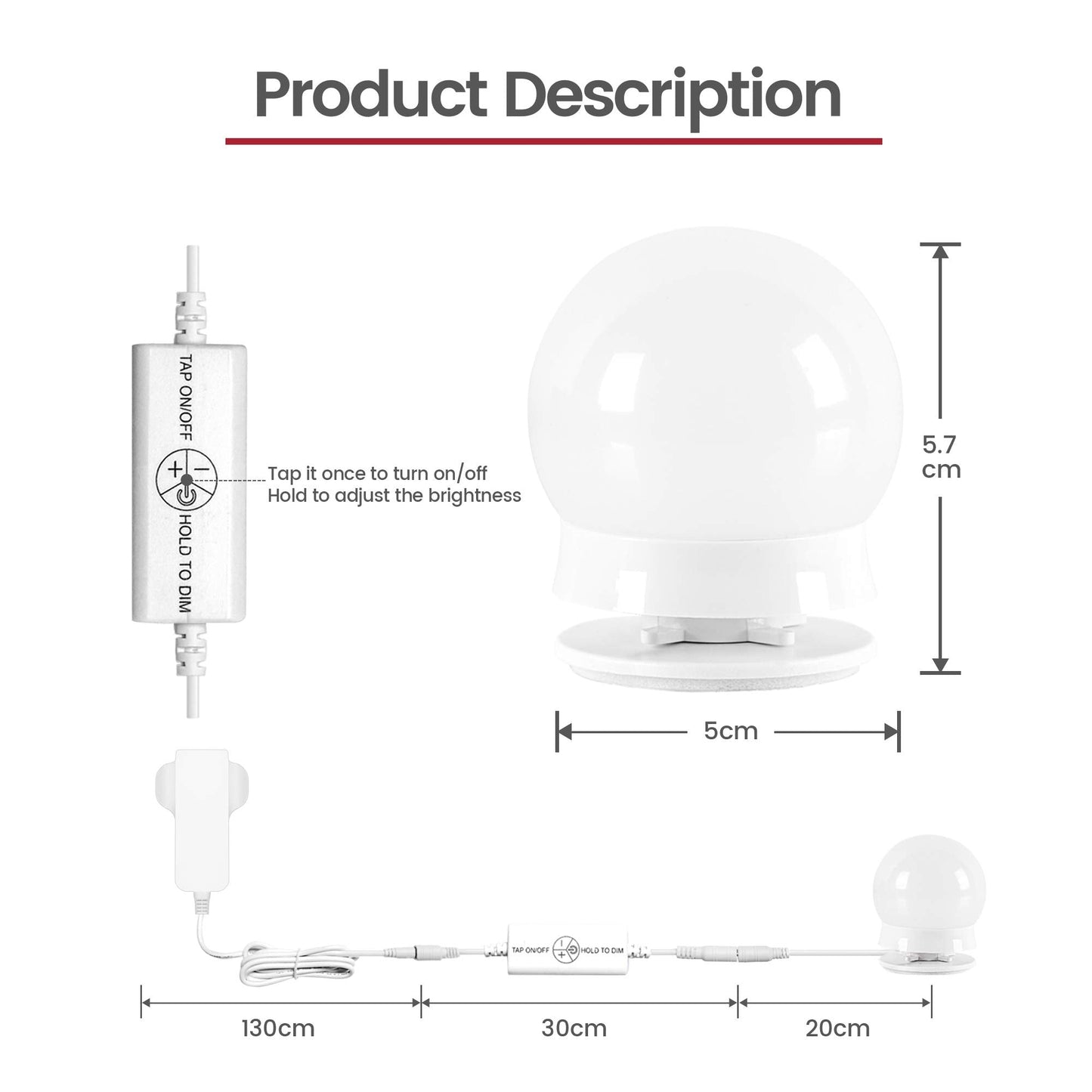 Vanity Lights for DIY Hollywood Mirror, Makeup Lights for Dressing Table, LED Strip Lights Kit with Touch Sensor Dimmer Switch and Power Adaptor, 10 Bulbs 4 Meters, Mirror Not Included
