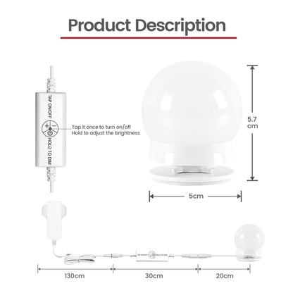 Vanity Lights for DIY Hollywood Mirror, Makeup Lights for Dressing Table, LED Strip Lights Kit with Touch Sensor Dimmer Switch and Power Adaptor, 10 Bulbs 4 Meters, Mirror Not Included
