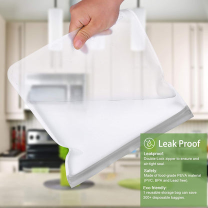SPLF 6 Pack Reusable Gallon Freezer Bags Dishwasher Safe, BPA FREE Reusable Food Storage Bags, Extra Thick Leakproof Silicone Free 1 Gallon Bags for Marinate Meat, Cereal, Sandwich, Snack, Travel Item