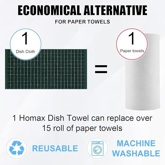Homaxy 100% Cotton Terry Kitchen Towels, Checkered Designed, Soft and Super