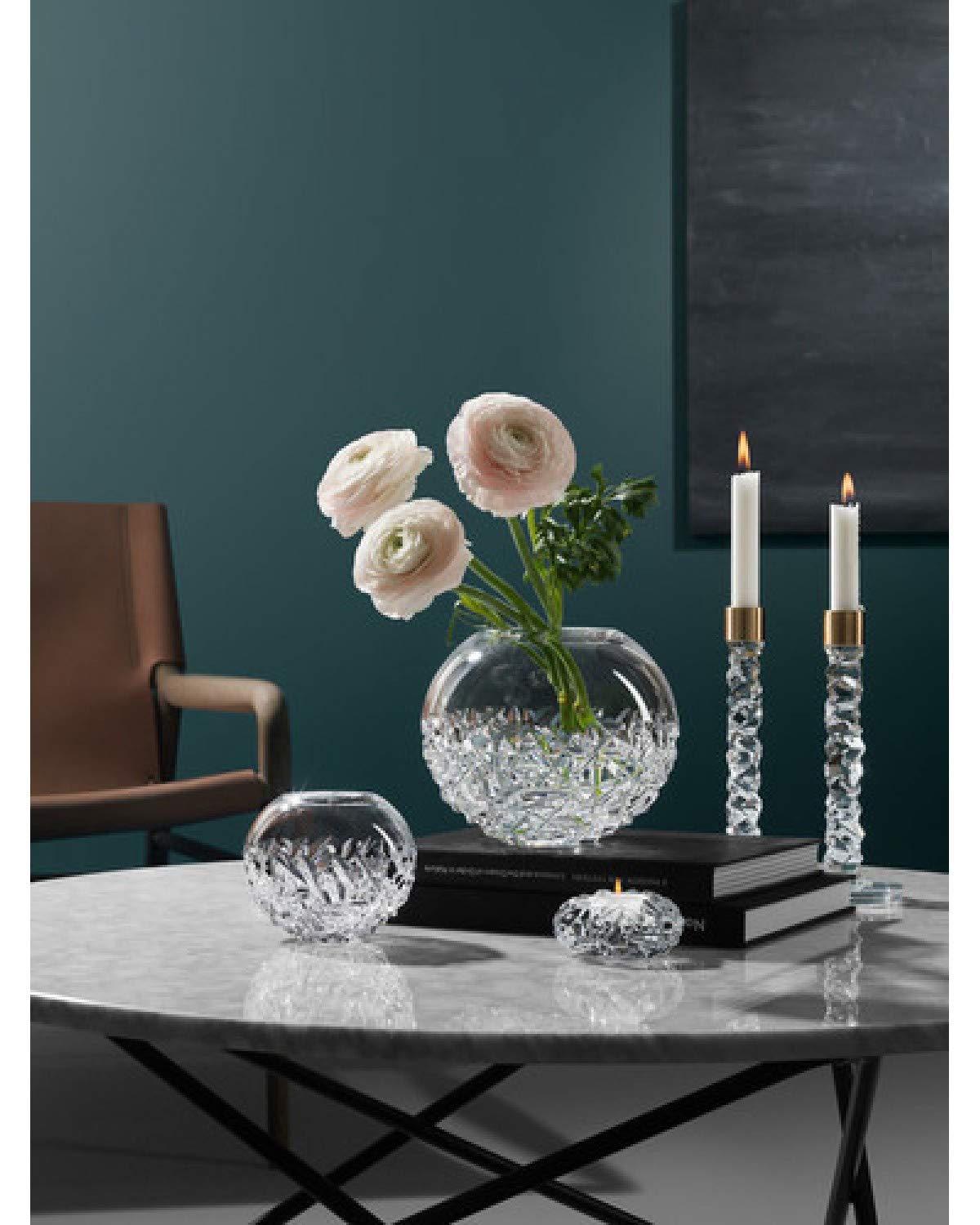 Orrefors Carat 9.5 Inch Brass Candlestick, Pair