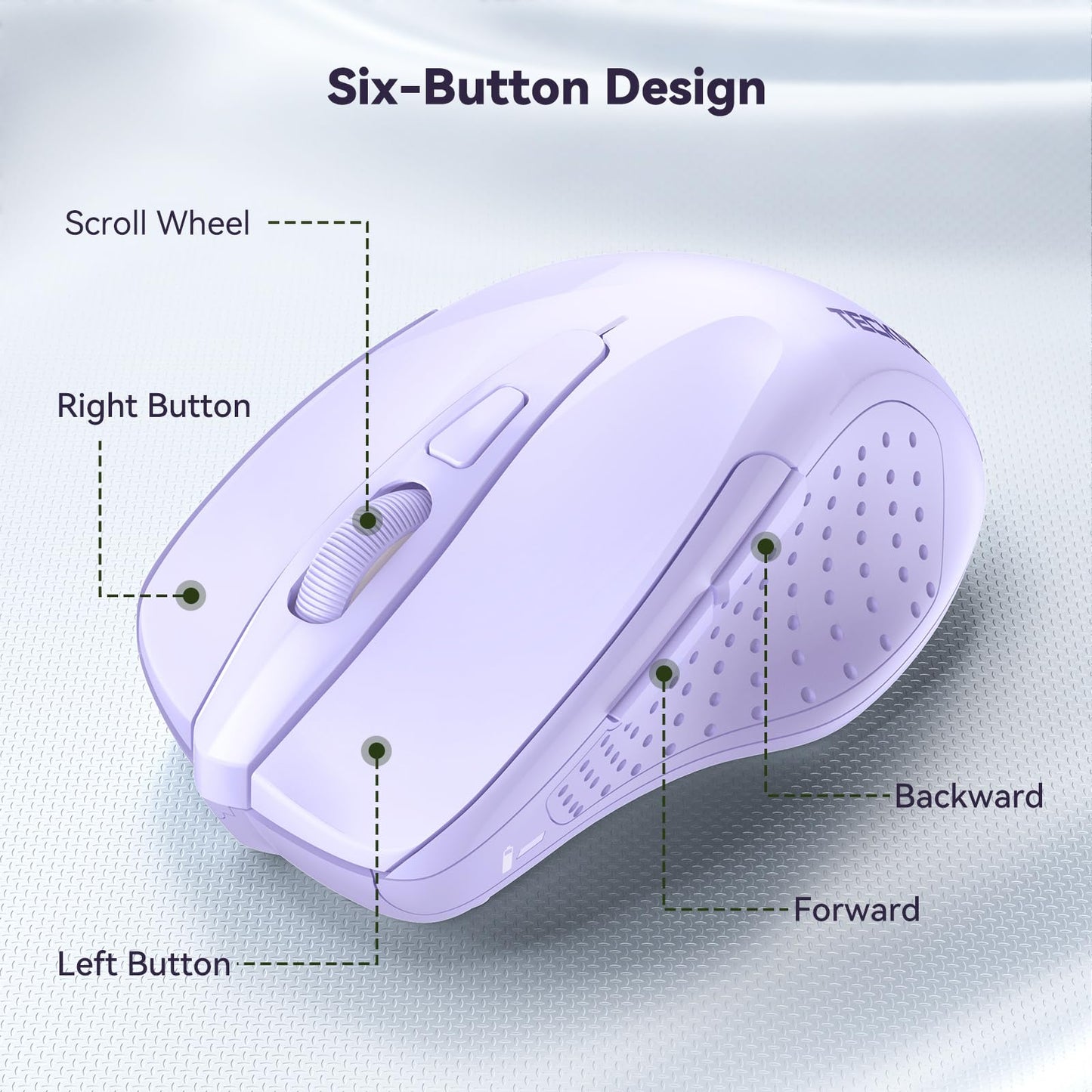 TECKNET Wireless Mouse, 2.4G Ergonomic Optical Mouse, Computer Mouse for Laptop, PC, Computer, Chromebook, Notebook, 6 Buttons, 24 Months Battery Life, 2600 DPI, 5 Adjustment Levels