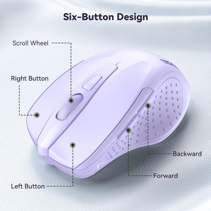 TECKNET Wireless Mouse, 2.4G Ergonomic Optical Mouse, Computer Mouse for Laptop, PC, Computer, Chromebook, Notebook, 6 Buttons, 24 Months Battery Life, 2600 DPI, 5 Adjustment Levels