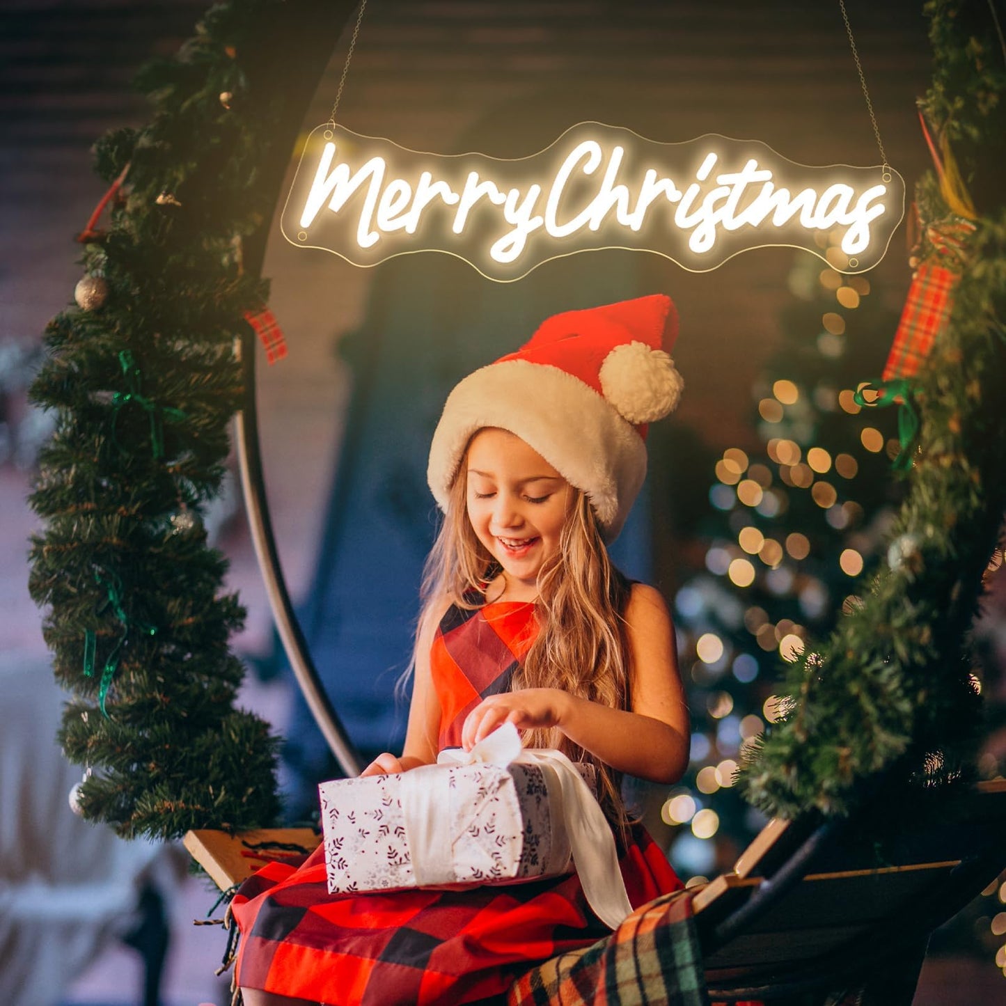 Neon Sign Dimmable Merry Christmas LED Light Sign for Holiday Party Home Bar Decoration, USB Powerd Christmas Neon Light for Wall Decor Festival Celebration-50-12.9