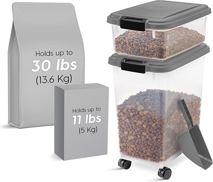 IRIS USA 30 lbs & 11 lbs Combo Airtight Dog Food Storage Container, Stackable
