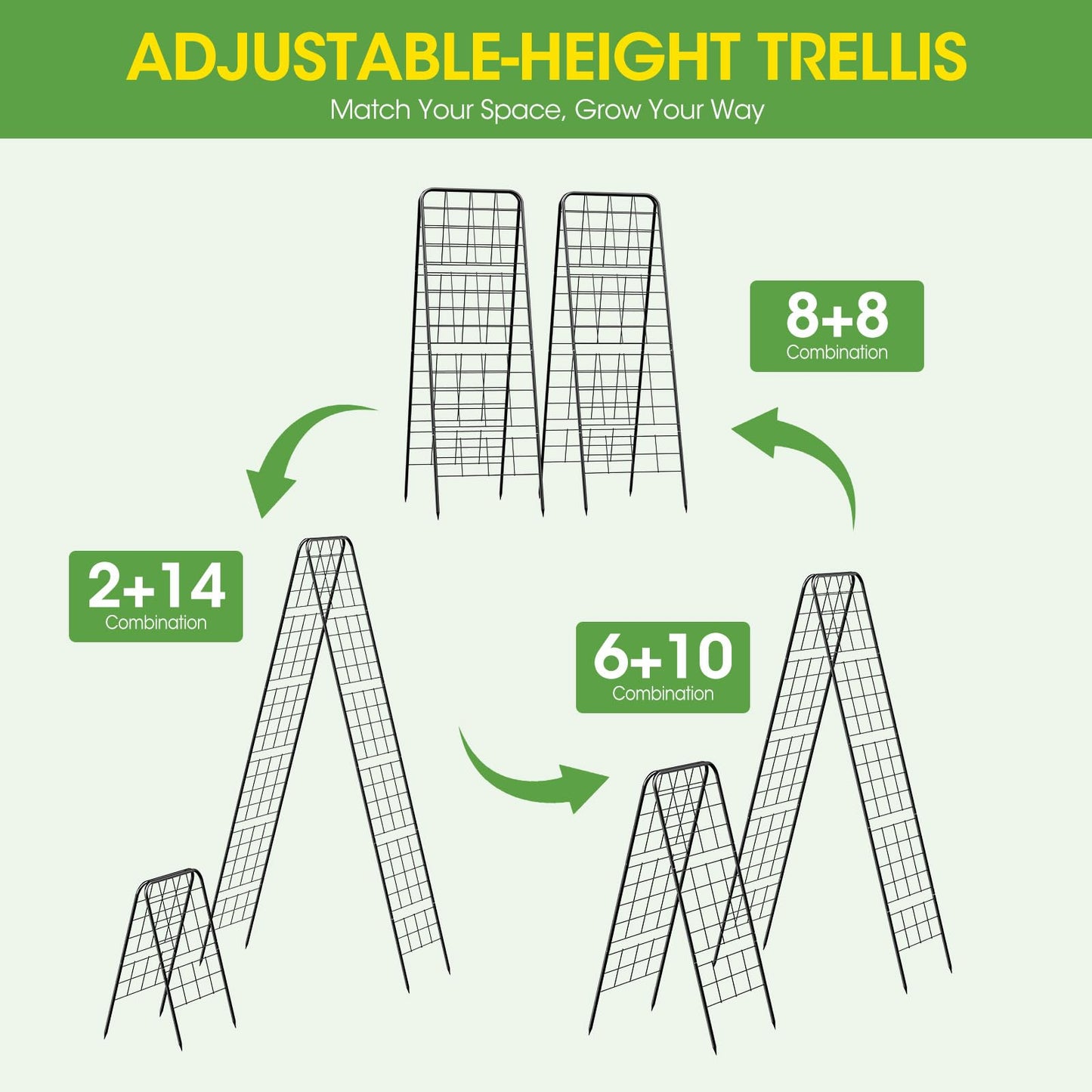 Heavy Duty Cucumber Trellis，50"x17" Adjustable A-Frame Trellis for Climbing Plants ，Metal mesh Design, Rust-Proof and UV-Resistant，Garden Trellis for Cucumber Beans and Vine Type Plants. Black &1Pcs