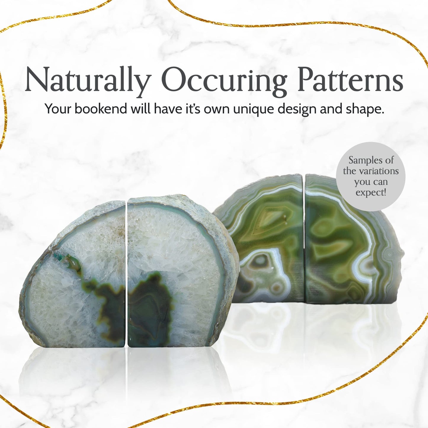 Nature's Decorations Agate Bookends - A Quality Green Geode with Non-Skid Rubber Bumpers for Shelves, Office, Home Decor, Heavy Duty Cute Stone (3-4 LB)