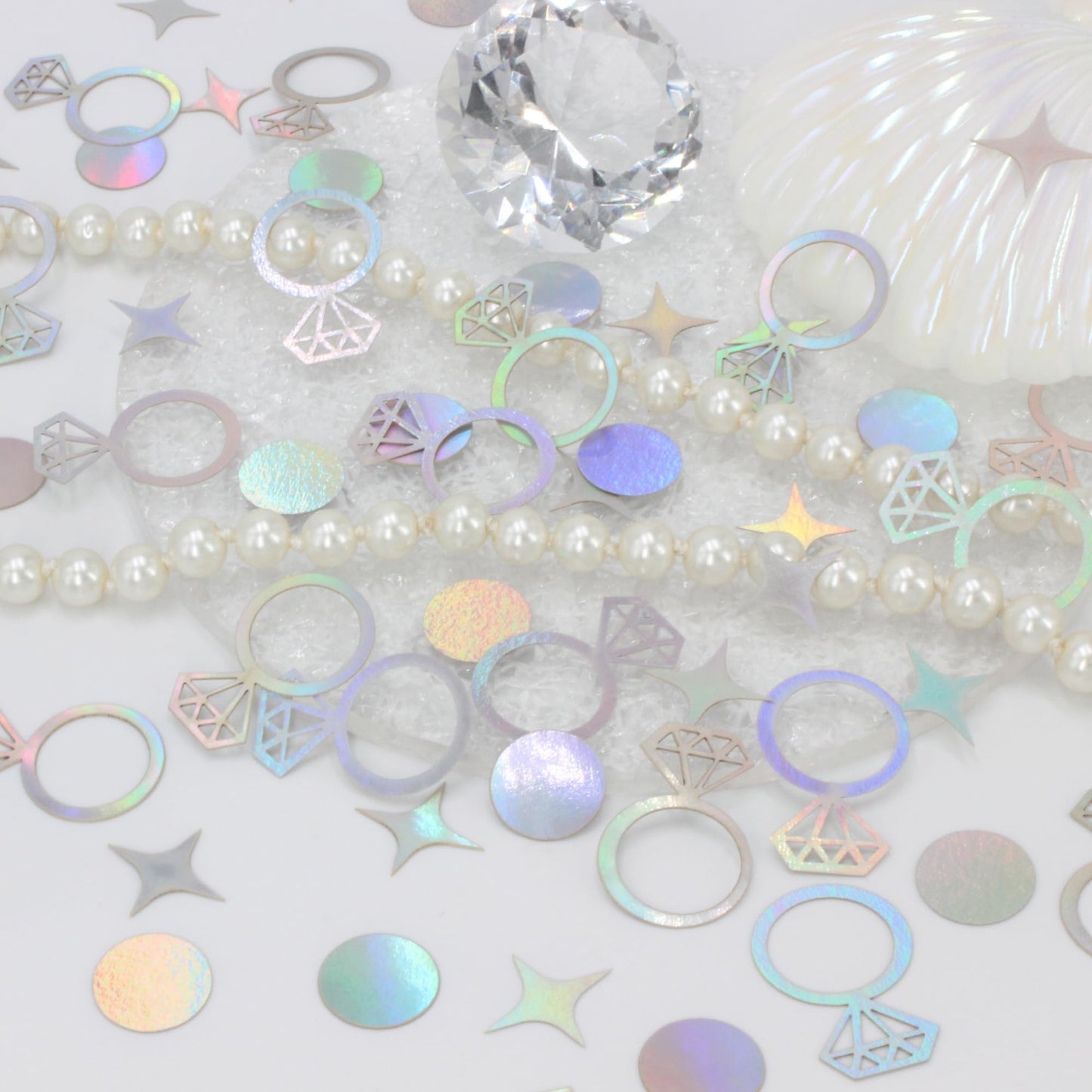 Blopee 300 PCS Iridescent Bachelorette Confetti, Engagement Confetti Wedding Shower Table Decorations, Ring Table Scatters for Bridal Shower Decorations