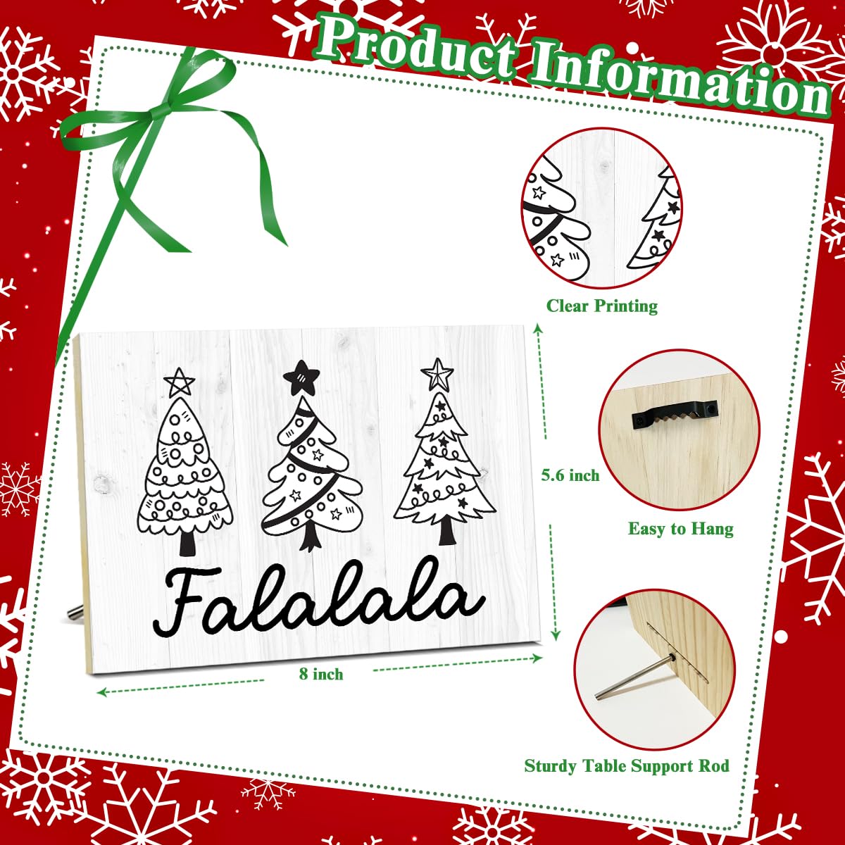Falalala Merry Christmas Signs for Wall Decorations, Tree Wood Tabletop Decor for Table, Desk, Mantle, Shelf - Wall Art for Party Kitchen Decor - JK0388